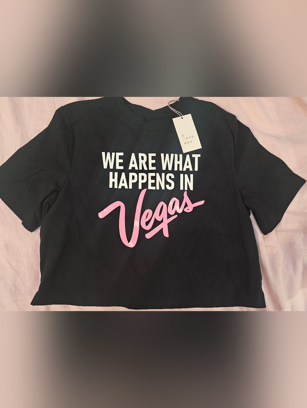 a.new.day Black Short Sleeve Tee with Pink 'Vegas' Script